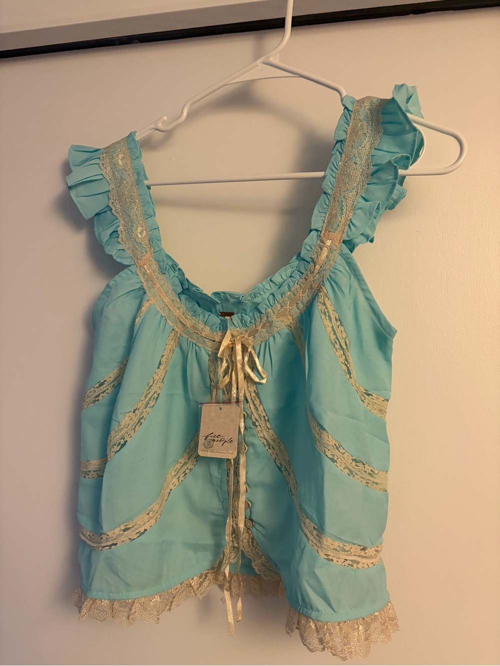Free People Aqua Ruffle Lace Tank Top